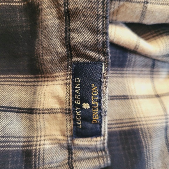 Lucky Brand x Pendleton Mens Button Up Flannel Shirt Size XL Plaid Navy/Cream - Picture 12 of 16